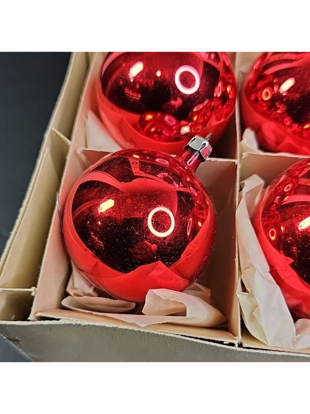 Vintage Poland Christmas Ornaments Baubles Set Of 12 RED Shiny Glass - Picture 3 of 16